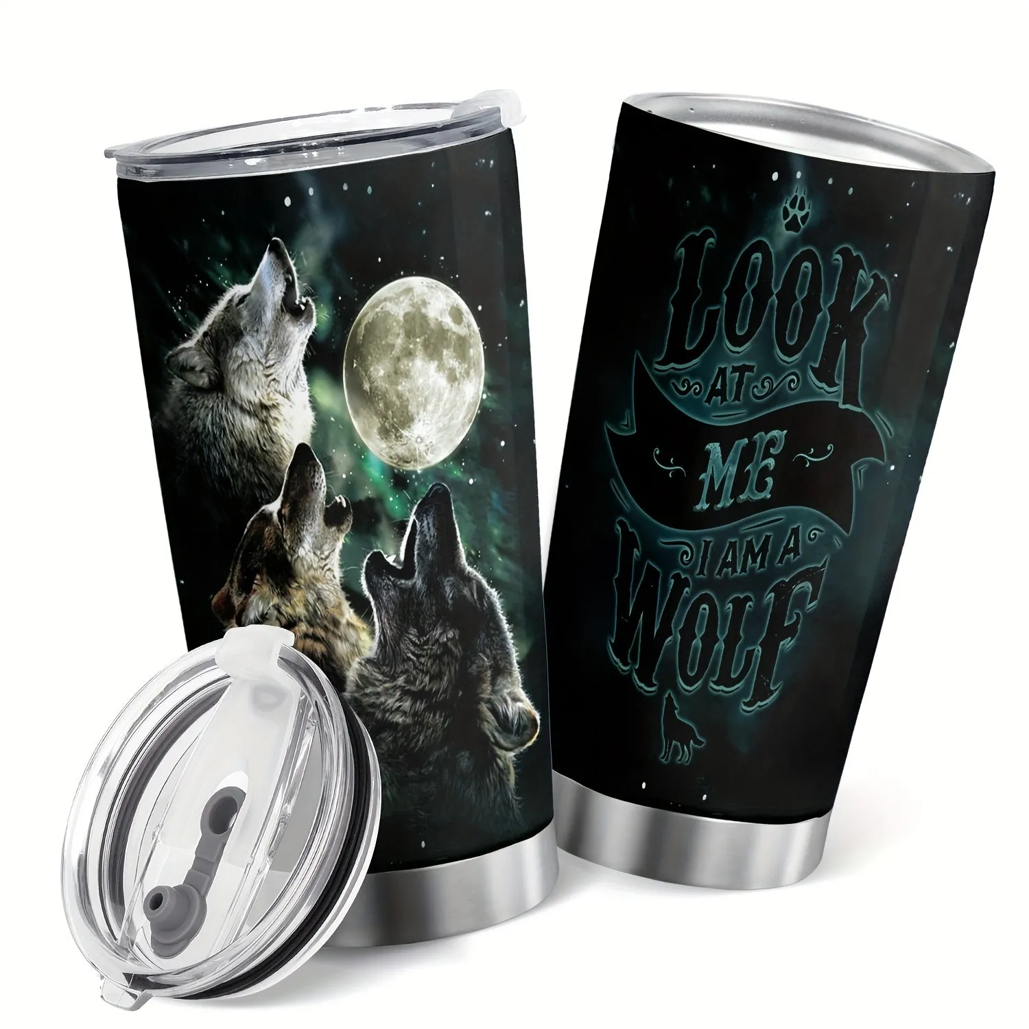 20Oz 'Look At Me I Am A Wolf' & Three Wolf & The Moon Stainless Steel Travel Tumbler, With Lid Vacuum Insulated Coffee Cup For Cold & Hot Drinks