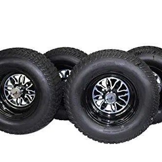 20x10.00-10 ATW-020 Turf Tires with 10x7 Fusion Glossy Black Wheels for Golf Carts (Set of 2)