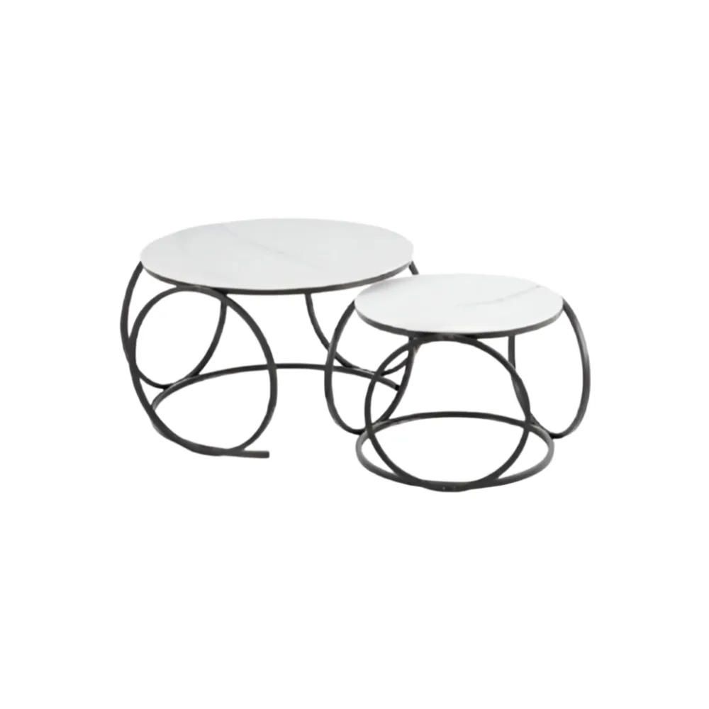 2Pcs Of Multi-Functional Nesting Round Glass Top Coffee Table C-6-3 White & Black