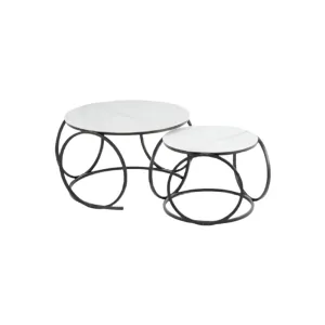 2Pcs Of Multi-Functional Nesting Round Glass Top Coffee Table C-6-3 White & Black