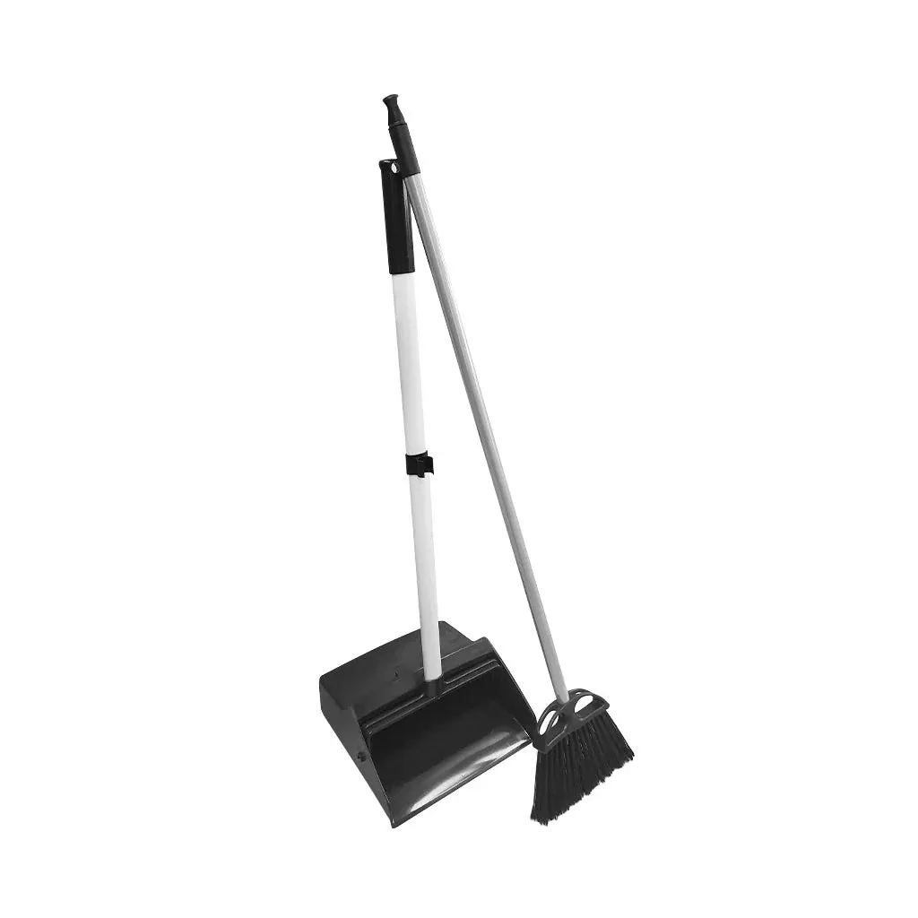 Angle Broom & Dustpan - Heavy-Duty Lobby Dustpan with Wheels & Lobby Broom Combo, 3034