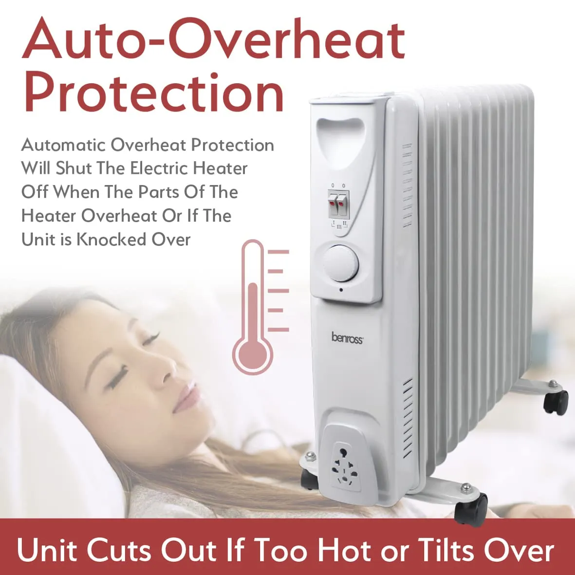 Benross 46770 Portable 13 Fin Oil Filled Radiator/Adjustable Thermostat/Automatic Overheat Protection/Cool Touch Carry Handle / 2500W / White