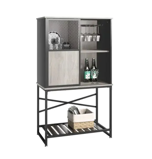 Bestier 30" Wooden Sideboard Buffet Cabinet with Sliding Mesh Metal Door and Open Shelf