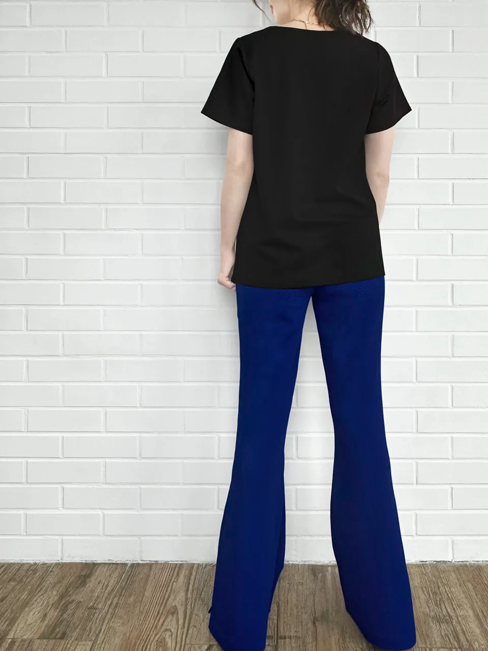 Black Cut Out Collar Structure Cotton Blend Tee
