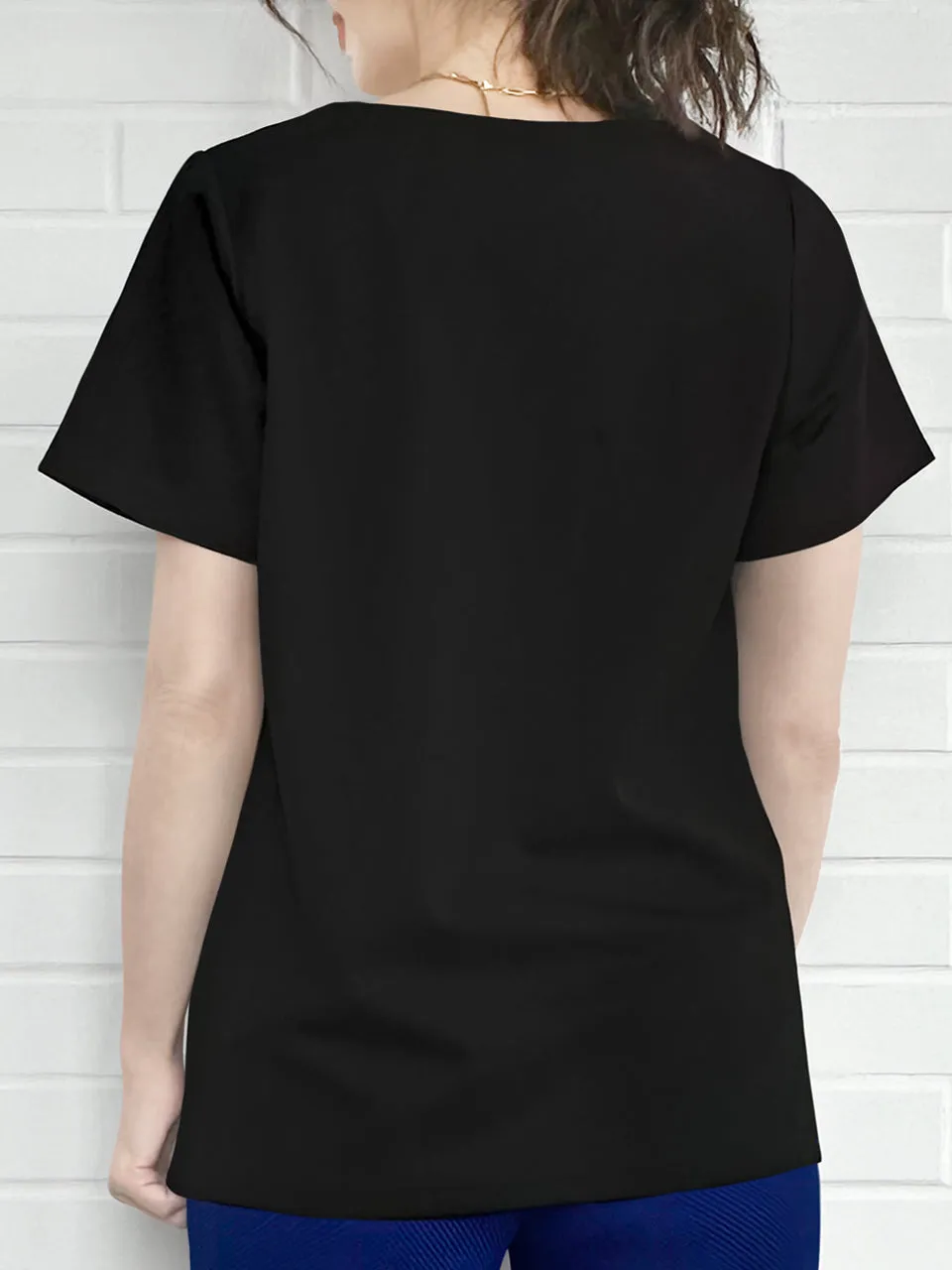 Black Cut Out Collar Structure Cotton Blend Tee