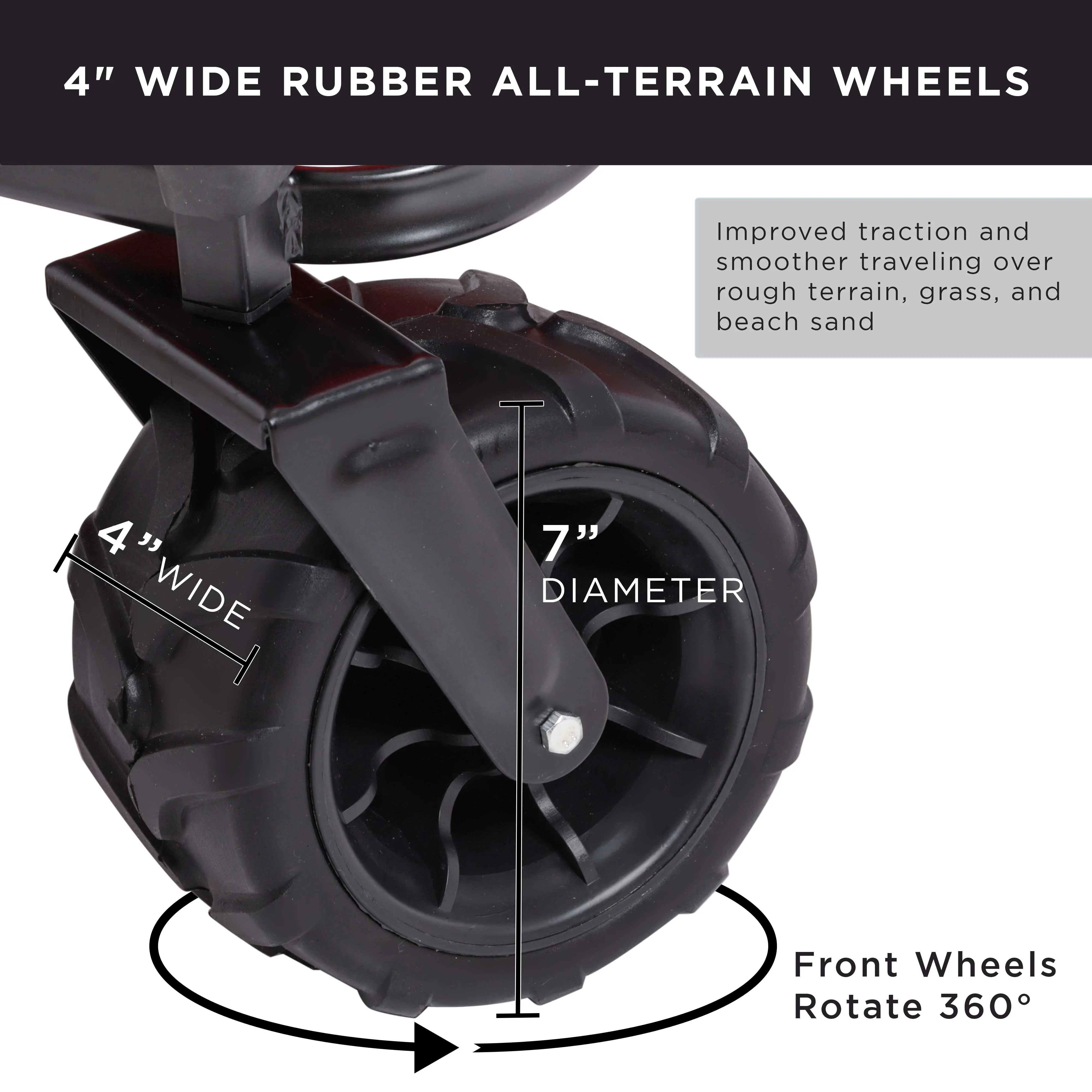 Black Wide Wheel Wagon All-Terrain Folding Collapsible Utility Wagon with Push Bar - Portable Rolling Heavy Duty 150 Lbs Capacity Canvas Fabric Cart