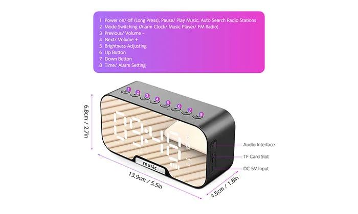 Digital Mirror Surface Alarm Clock