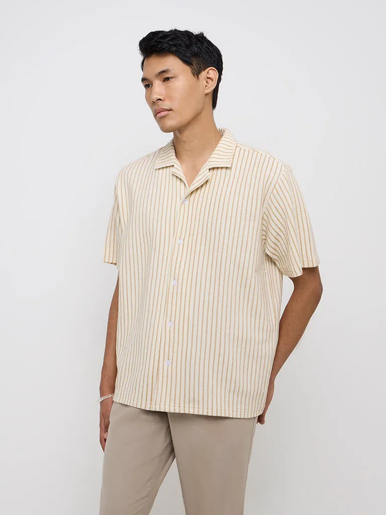 ETA Beige Striped Relaxed Fit Cotton-Blend Shirt