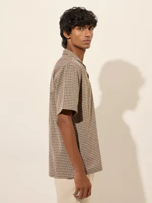 ETA Brown Checkered Relaxed-Fit Cotton Shirt