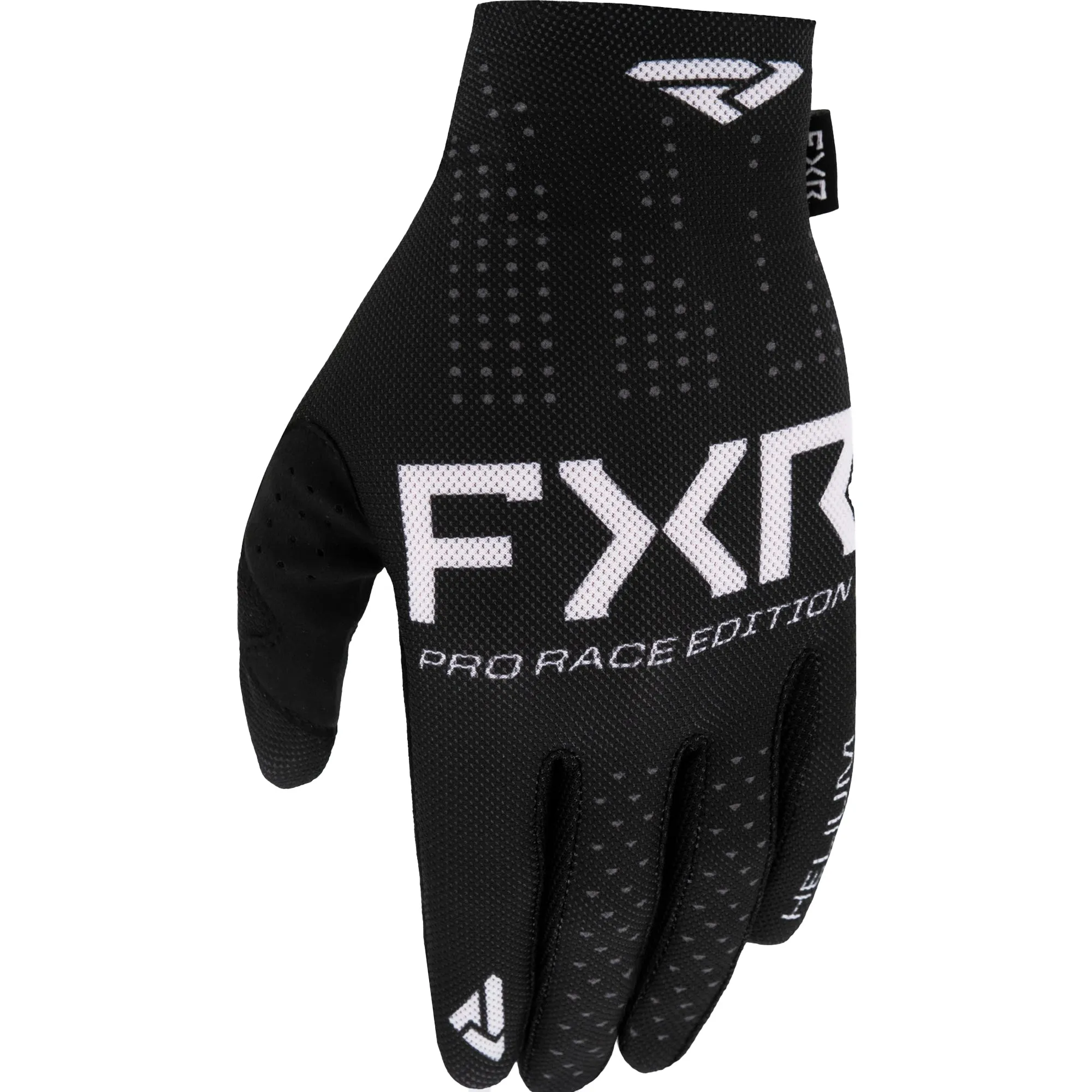 FXR  Black White Pro Fit Air MX Gloves Stretch Mesh Fabric Ventilated Lightweight