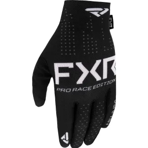 FXR  Black White Pro Fit Air MX Gloves Stretch Mesh Fabric Ventilated Lightweight