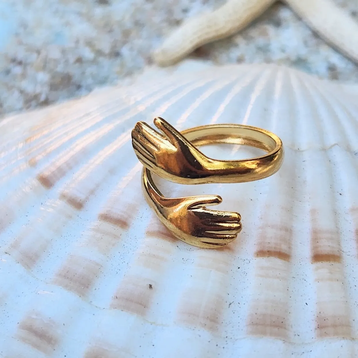 HANDS OF LOVE   - ADJUSTABLE WATERPROOF HUG GOLD/ SILVER RINGS