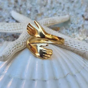 HANDS OF LOVE   - ADJUSTABLE WATERPROOF HUG GOLD/ SILVER RINGS