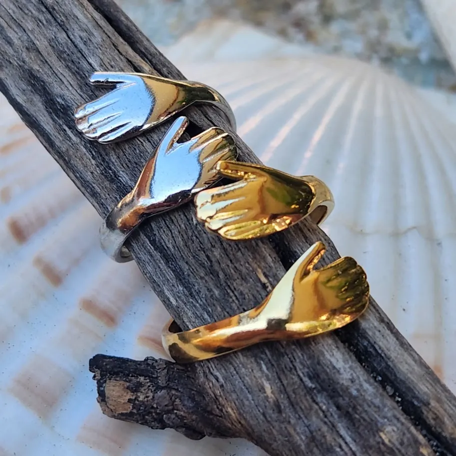 HANDS OF LOVE   - ADJUSTABLE WATERPROOF HUG GOLD/ SILVER RINGS