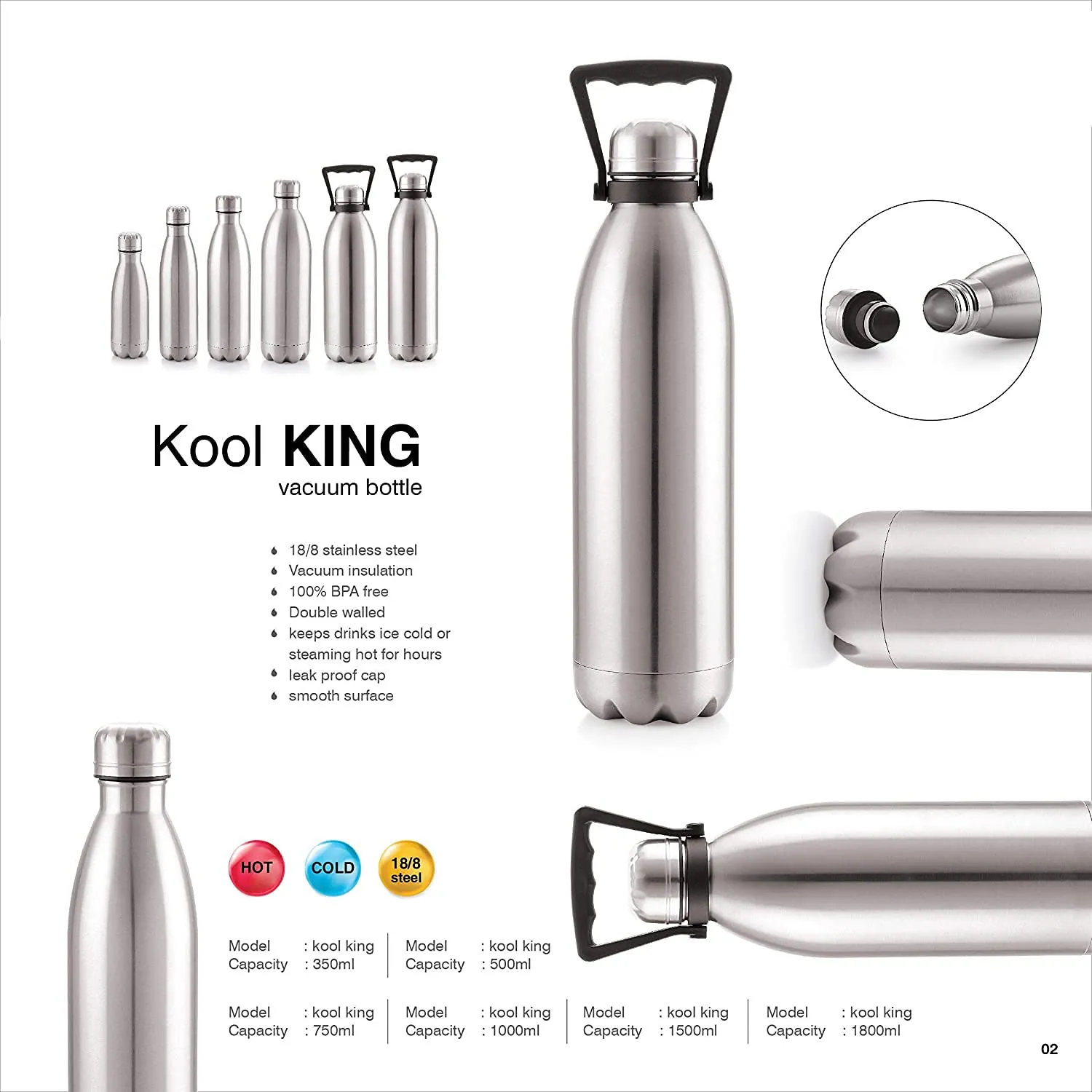 Heart Home Stainless Steel 24 Hours Plus Hot and Cold Water Bottle, 2.2 Litre (Silver)