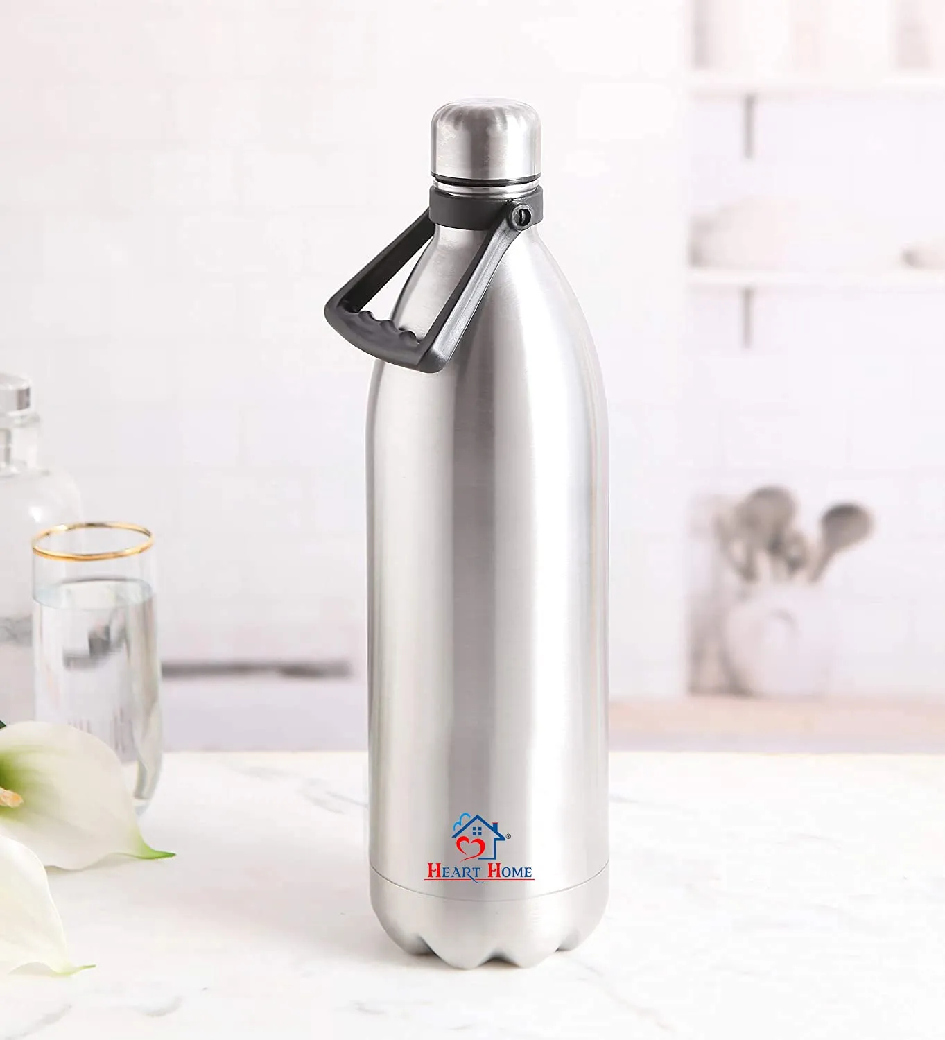 Heart Home Stainless Steel 24 Hours Plus Hot and Cold Water Bottle, 2.2 Litre (Silver)
