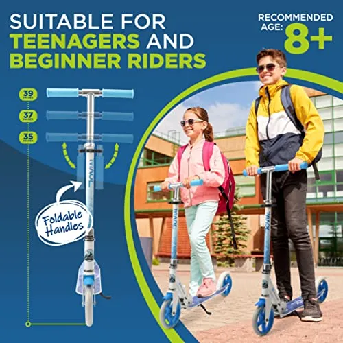 Jovial 2-Wheel Folding Kick Scooter - Compact Foldable Riding Scooter for Teens w/Adjustable Height, Alloy Anti-Slip Deck, 7” Wheels, Mud Guard Front Wheel, for Kids Boys/Girls 6  Yrs Old (Avalanche)