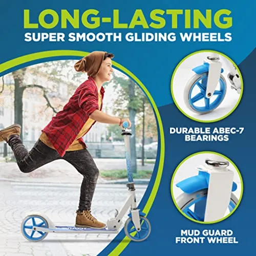 Jovial 2-Wheel Folding Kick Scooter - Compact Foldable Riding Scooter for Teens w/Adjustable Height, Alloy Anti-Slip Deck, 7” Wheels, Mud Guard Front Wheel, for Kids Boys/Girls 6  Yrs Old (Avalanche)