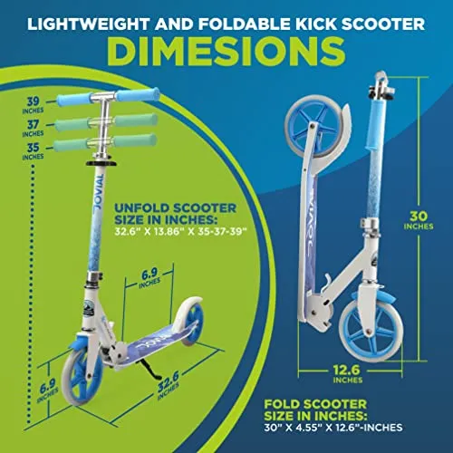 Jovial 2-Wheel Folding Kick Scooter - Compact Foldable Riding Scooter for Teens w/Adjustable Height, Alloy Anti-Slip Deck, 7” Wheels, Mud Guard Front Wheel, for Kids Boys/Girls 6  Yrs Old (Avalanche)