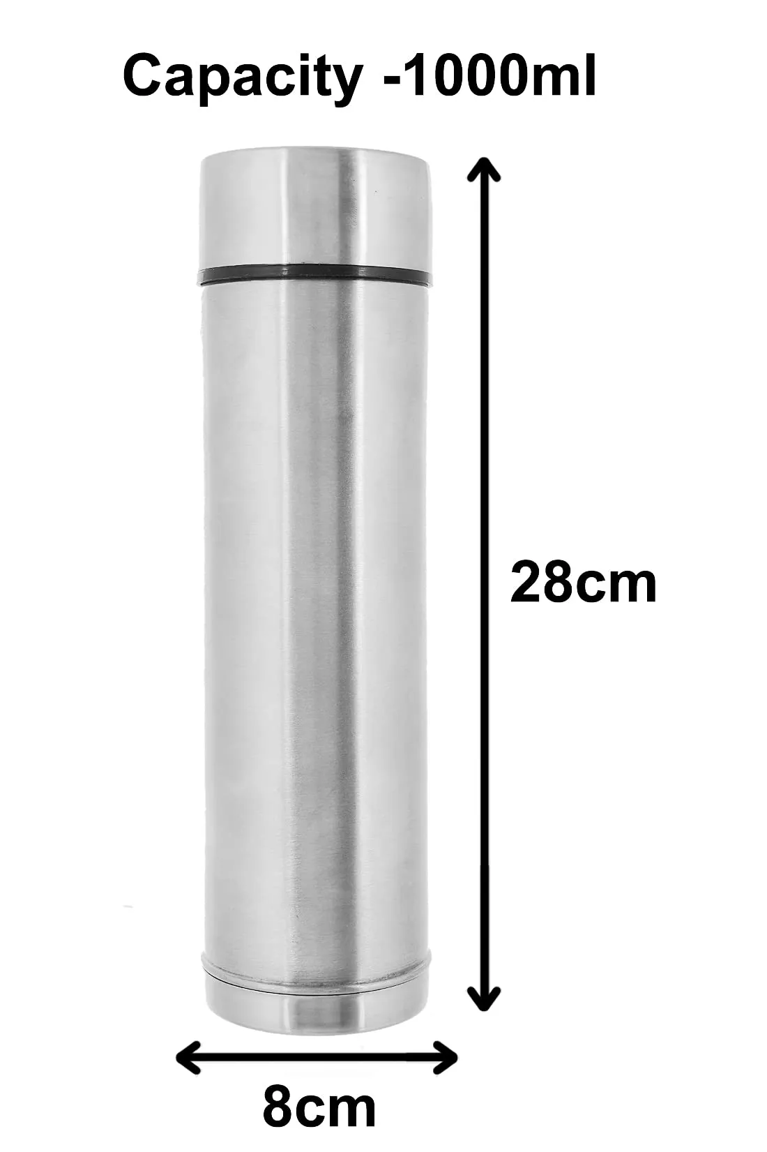 Kuber Industries Insulated Stainless Steel Water Bottle, Leakproof Lids, Great for Travel, Picnic & Camping, 1000 ML- Pack of 4 (Silver)