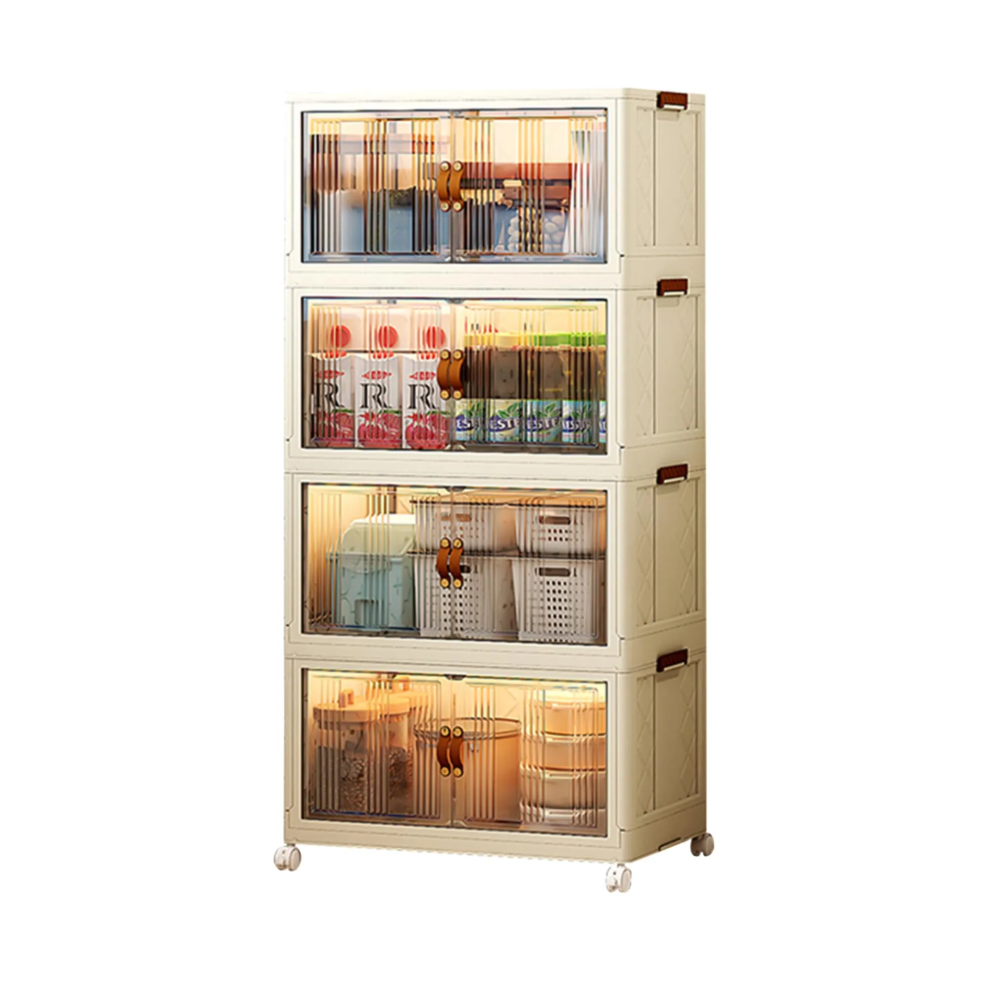Kuber Industries (Set of 2) 3-Layer Double Door Almirah for Clothes - Collapsible & Foldable Dress Racks/Plastic Cupboard for Storage - White