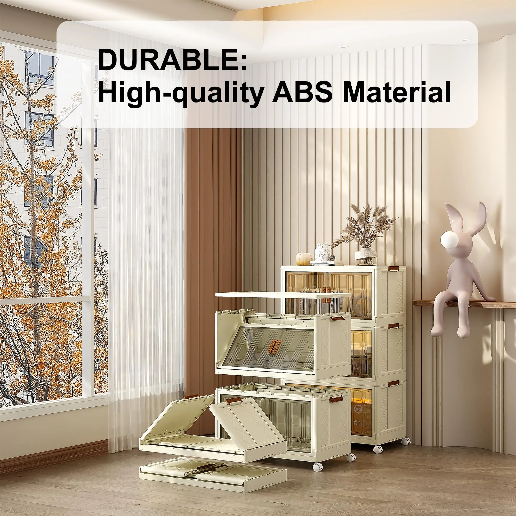 Kuber Industries (Set of 2) 3-Layer Double Door Almirah for Clothes - Collapsible & Foldable Dress Racks/Plastic Cupboard for Storage - White