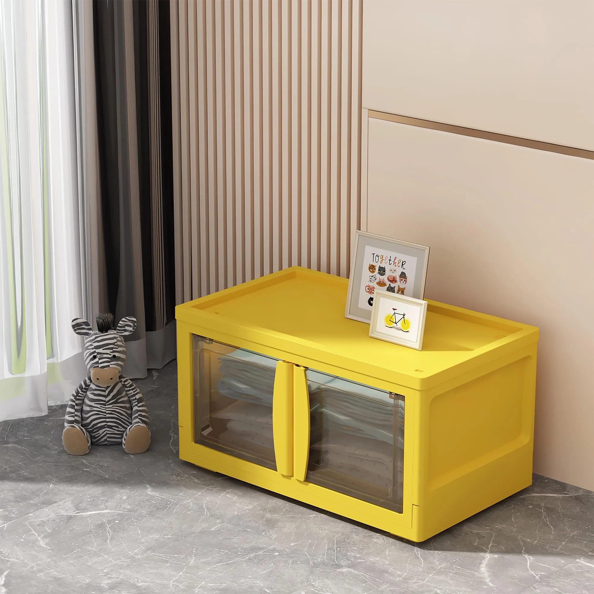 Kuber Industries (Set of 6) 3-Layer Double Door Almirah for Clothes - Collapsible & Foldable Dress Racks/Plastic Cupboard for Storage - Yellow