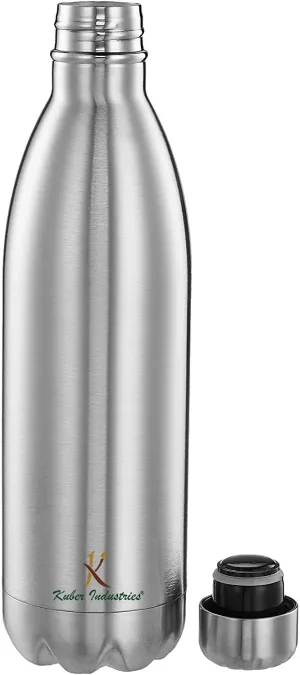 Kuber Industries Stainless Steel 24 Hours Plus Hot and Cold Water Bottle, 1 Litre (Silver)