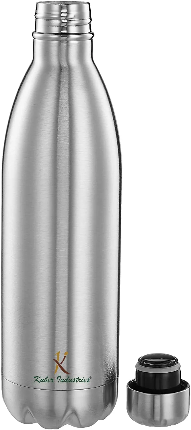 Kuber Industries Stainless Steel 24 Hours Plus Hot and Cold Water Bottle, 1 Litre (Silver)