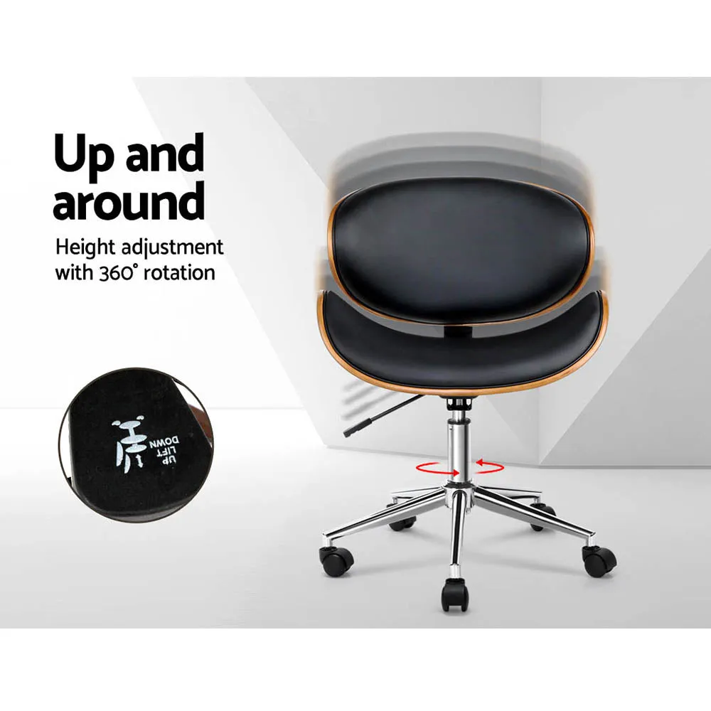 Modern Wooden Office Chair, PU Leather Seat - Artiss