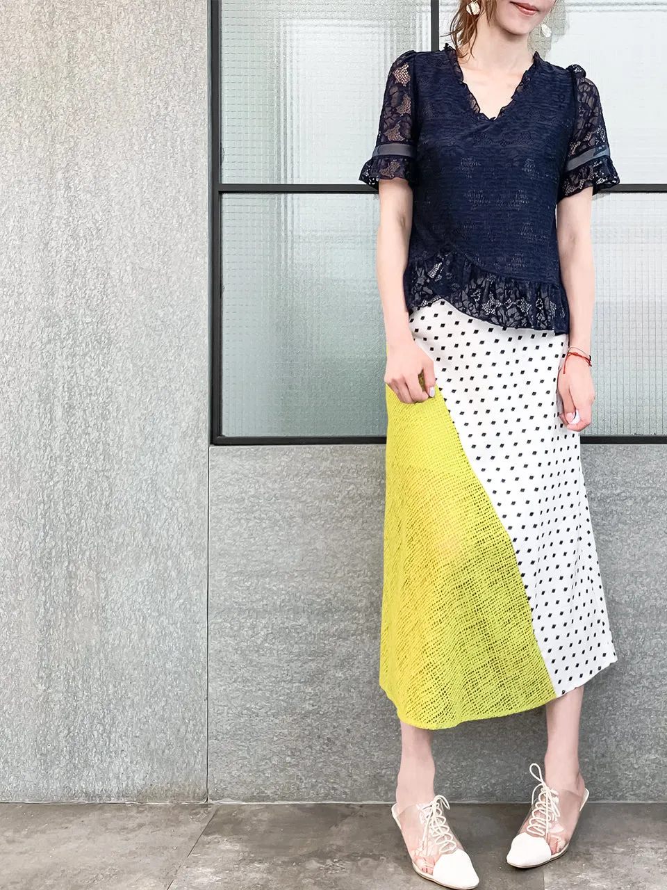 Navy Fanciful Floral Lace Ruffle Peplum Blouse