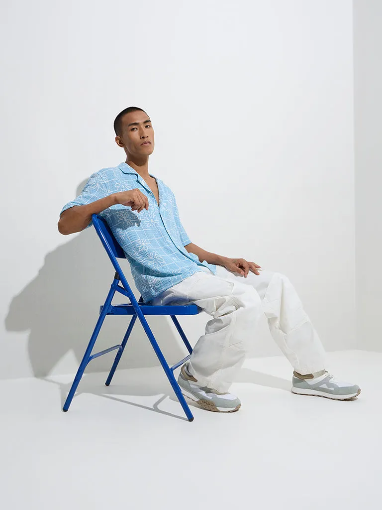Nuon Light Blue Floral Printed Relaxed-Fit Shirt
