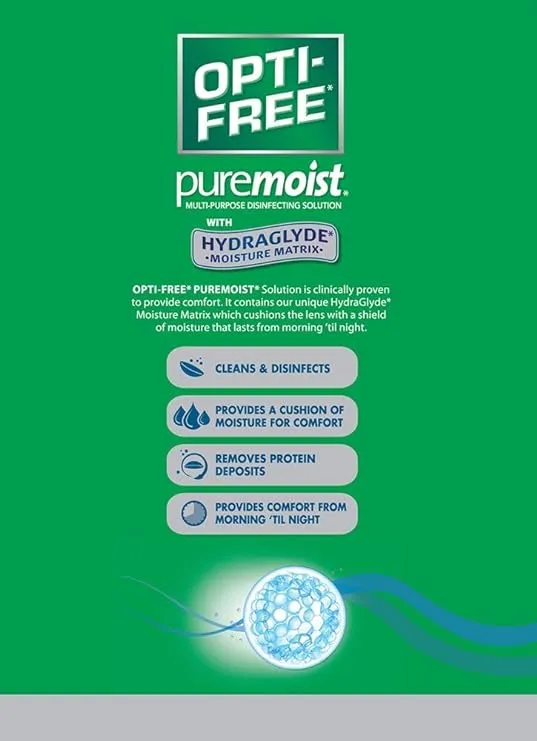 Opti-Free Puremoist Contact Lens Solution 2 x 414ml   60ml   2 Lens Cases