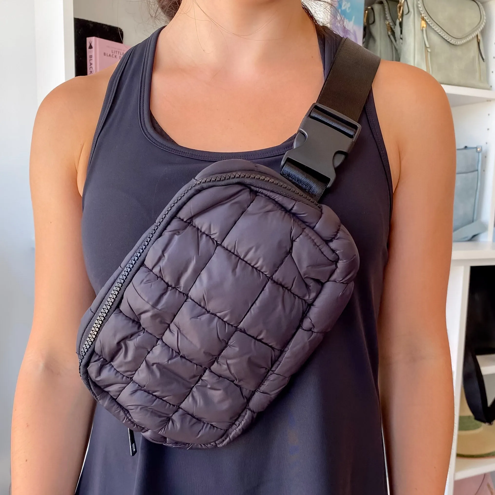 Puff Fanny Pack, Puff Waist Bag- Black