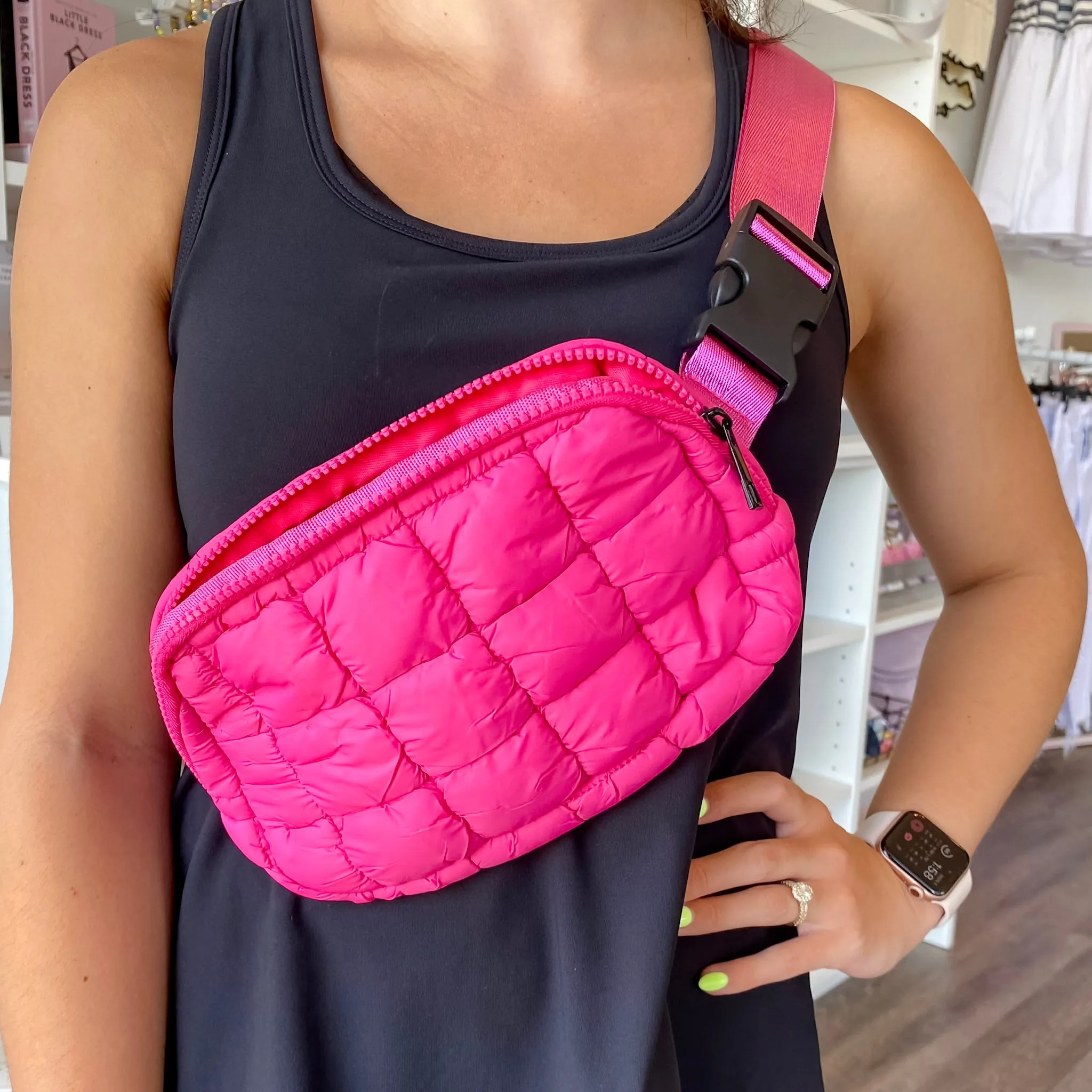 Puff Fanny Pack, Puff Waist Bag- Fuschsia