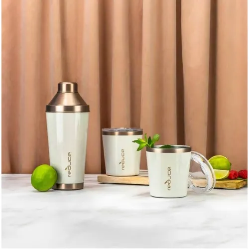 Reduce Cocktail 3-piece Shaker Set With 10-oz. Lowball Tumblers - Cream