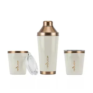 Reduce Cocktail 3-piece Shaker Set With 10-oz. Lowball Tumblers - Cream