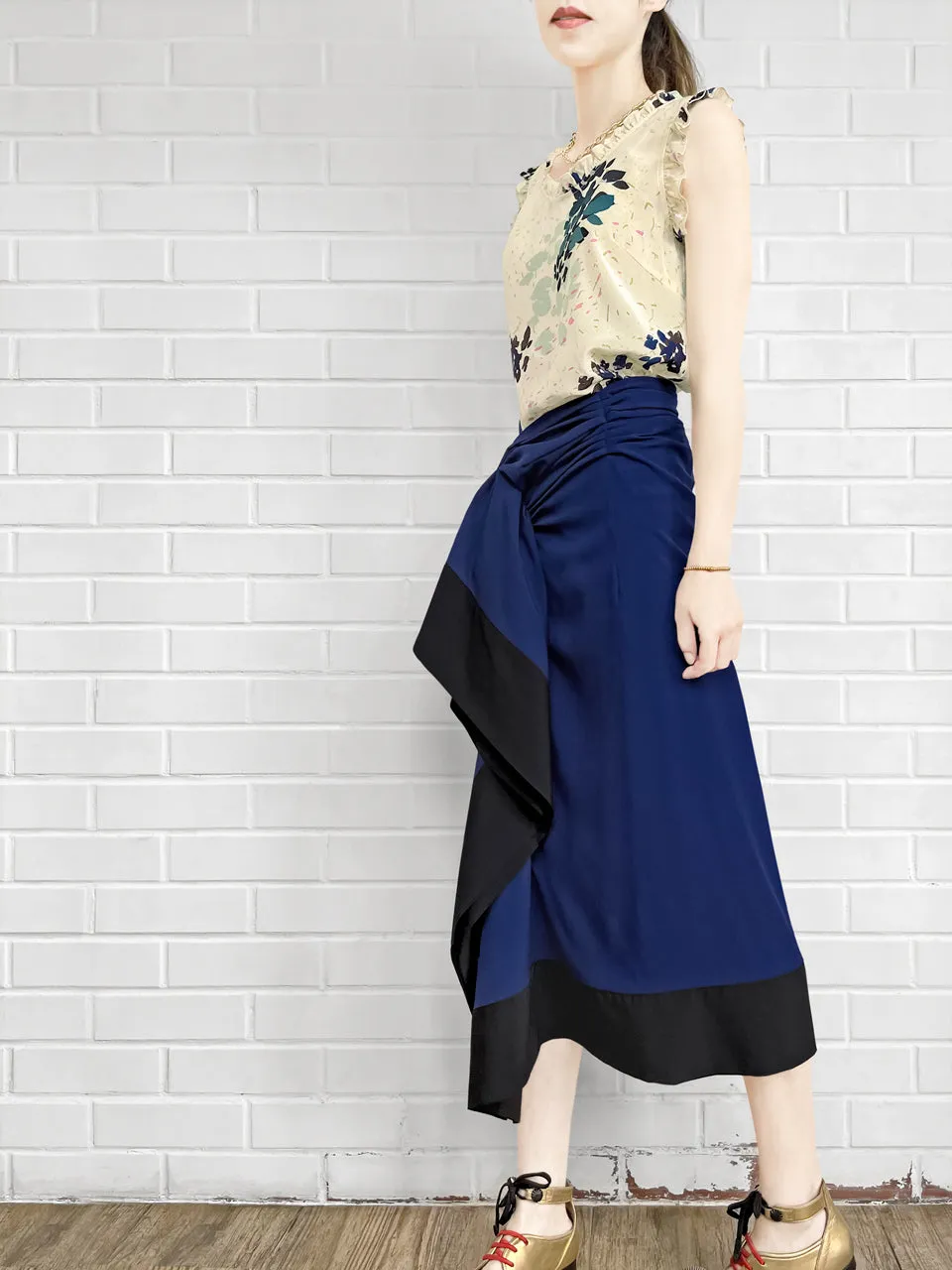 Surprise Sale! Electric Blue Asymmetric Drape Sarong Midi Skirt