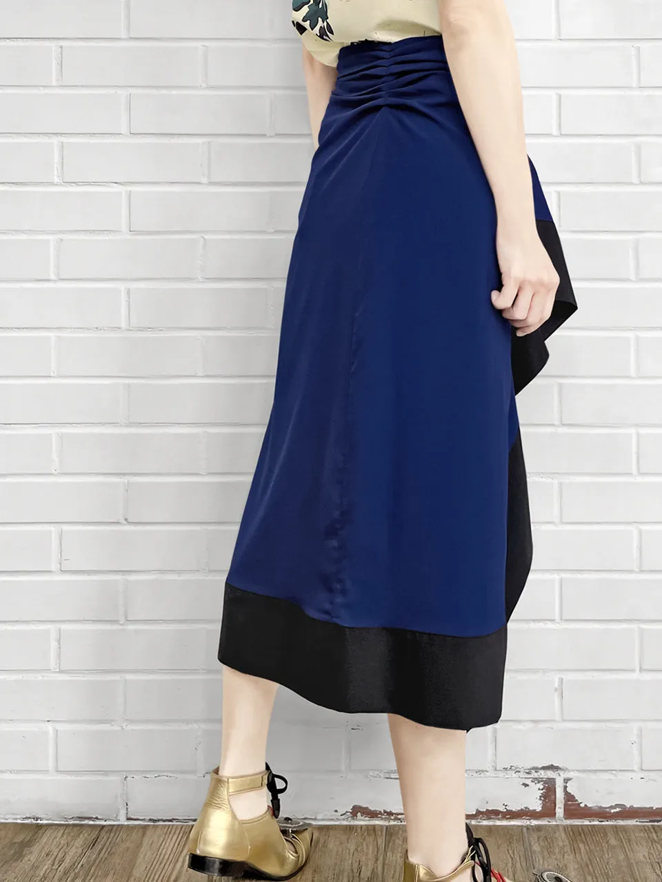 Surprise Sale! Electric Blue Asymmetric Drape Sarong Midi Skirt