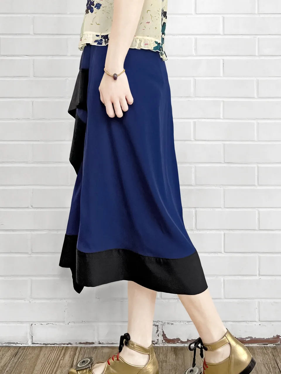 Surprise Sale! Electric Blue Asymmetric Drape Sarong Midi Skirt