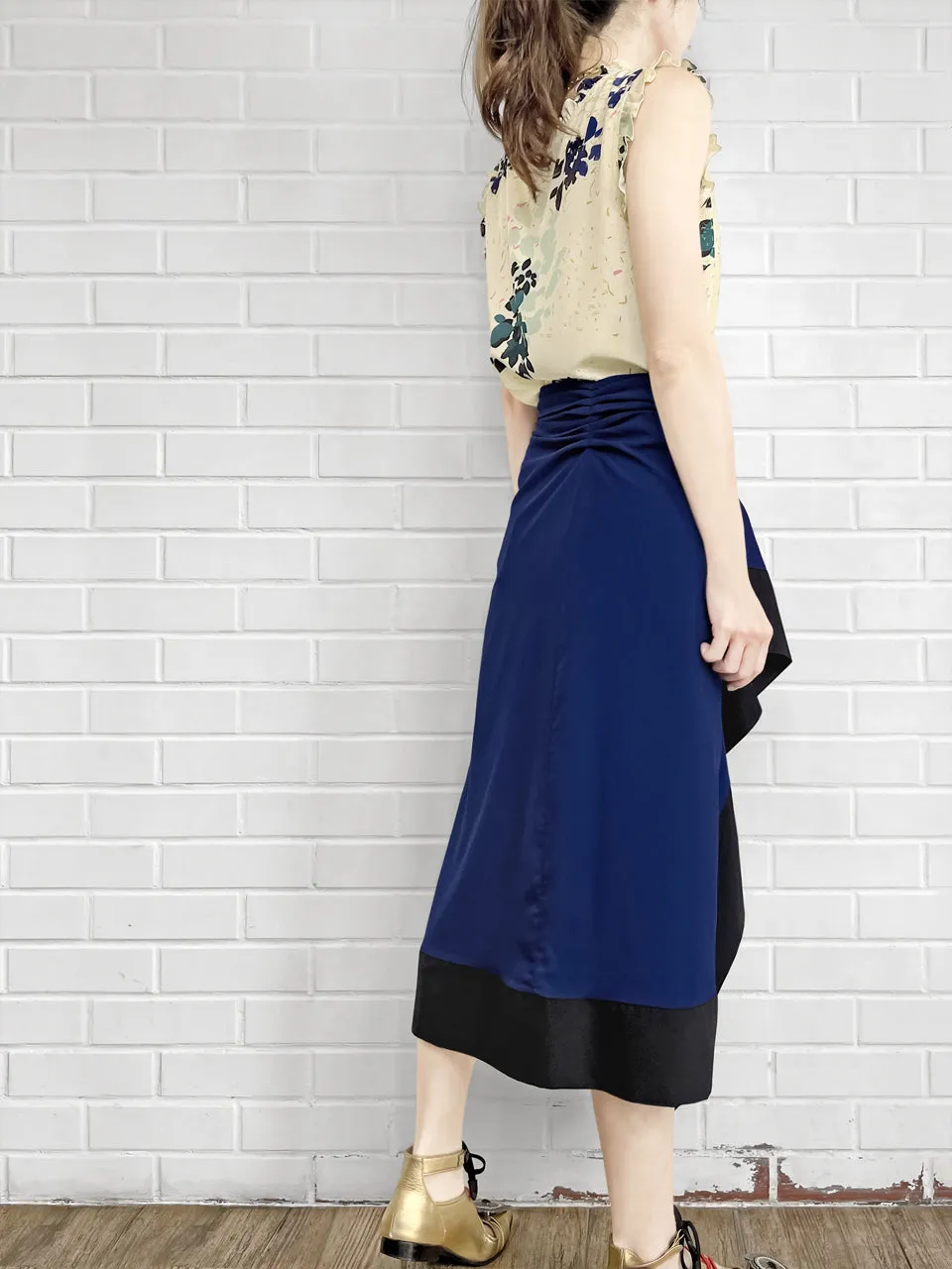 Surprise Sale! Electric Blue Asymmetric Drape Sarong Midi Skirt