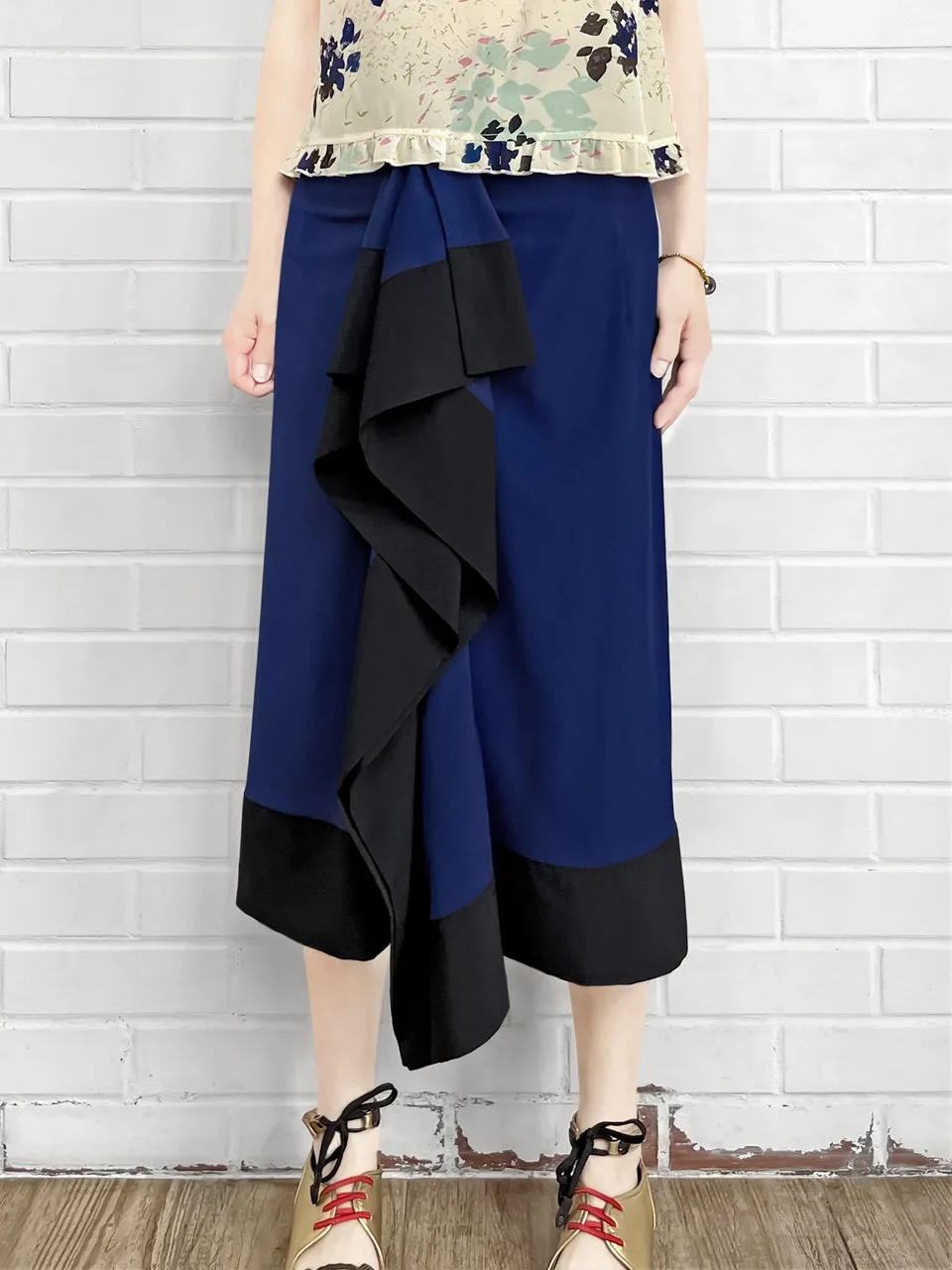 Surprise Sale! Electric Blue Asymmetric Drape Sarong Midi Skirt