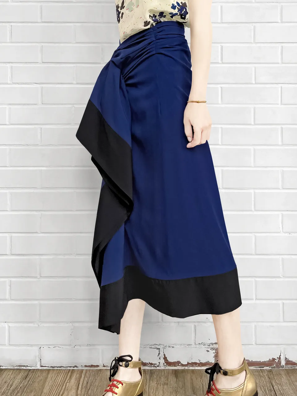 Surprise Sale! Electric Blue Asymmetric Drape Sarong Midi Skirt