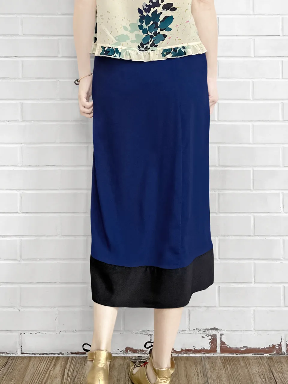 Surprise Sale! Electric Blue Asymmetric Drape Sarong Midi Skirt