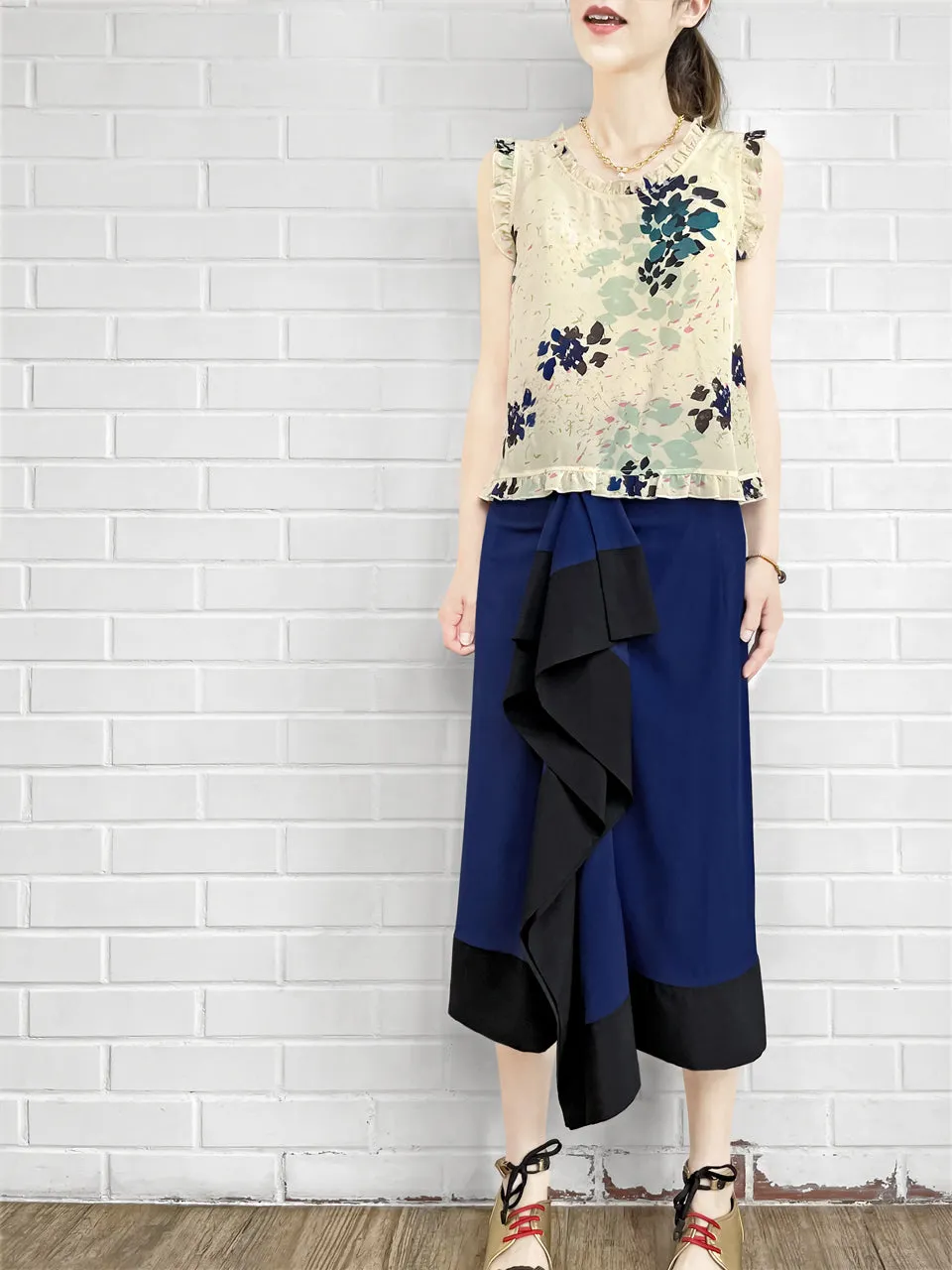 Surprise Sale! Electric Blue Asymmetric Drape Sarong Midi Skirt