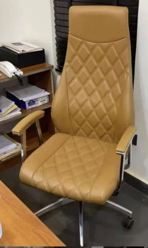 Tan Brown & Chrome High Back Executive Office Chair