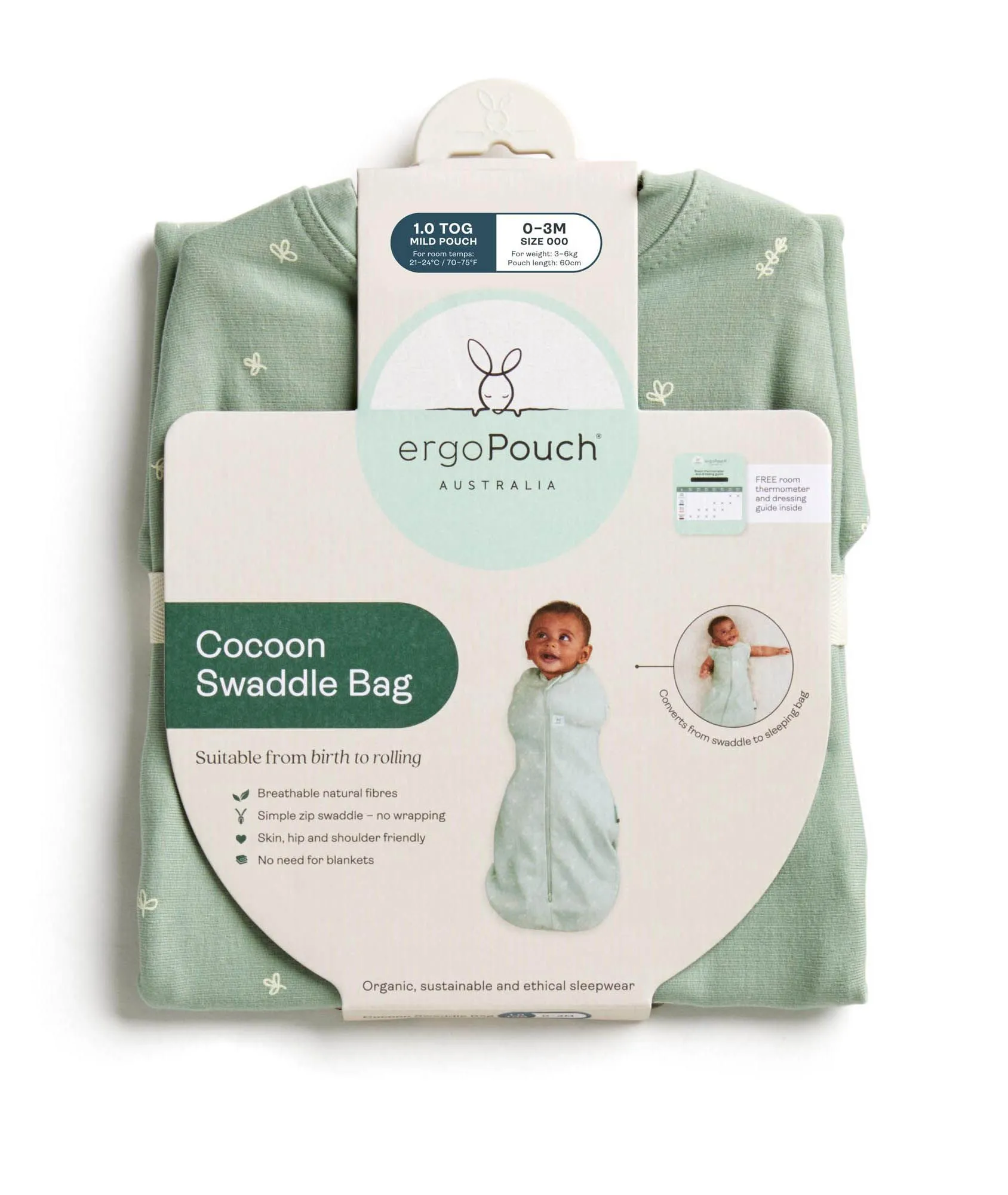 Tiny Baby Cocoon Swaddle Bag 1.0 TOG Sage