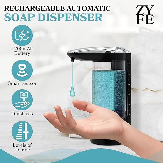 Touch-Free Rechargeable Soap Dispenser: Mountable on Wall or Countertop. Automatic Liquid Hand Soap Dispenser for Hygienic Use. 22 oz Capacity
