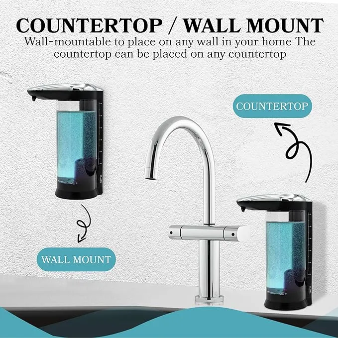 Touch-Free Rechargeable Soap Dispenser: Mountable on Wall or Countertop. Automatic Liquid Hand Soap Dispenser for Hygienic Use. 22 oz Capacity