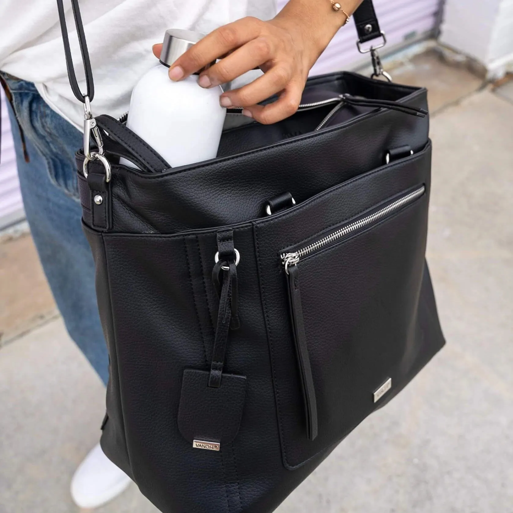 VANCHI Billie Convertible Backpack/Tote Baby Bag - Black
